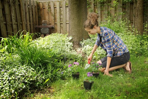 Supervisor monitoring safe landscaping work on site